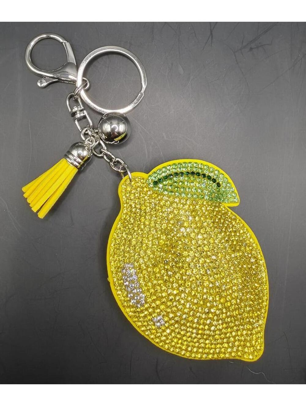 Yellow Lemon Rhinestone Keychain Charm Bag Accessory